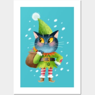 Happy Elf Cat Posters and Art